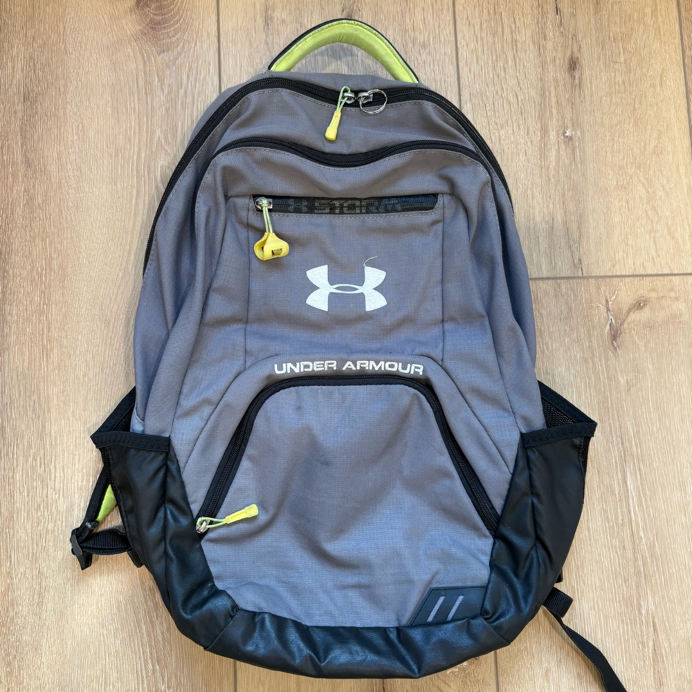Under Armour Gray and Black Backpack with Green Accents